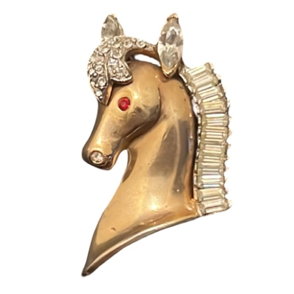 Vintage Art Deco Gold Filled Crystal Rhinestone Majestic Hoarse Pegasus Brooch - Picture 1 of 12